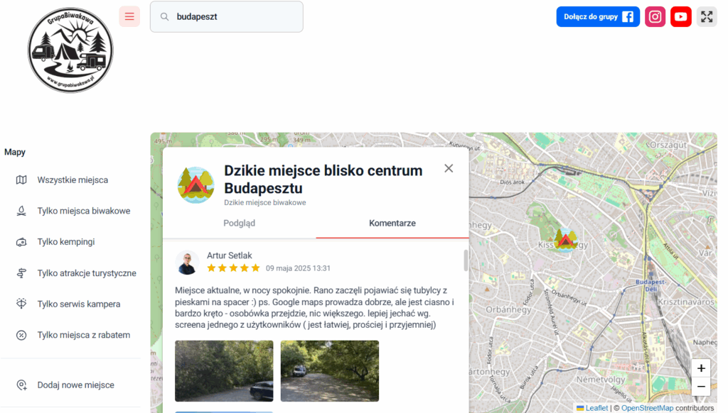 budapaszt miejsce na nocleg z namiotem dachowym